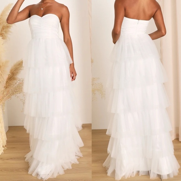 Lulus Dresses & Skirts - Phenomenal Passion White Tulle Pleated Strapless Maxi Dress